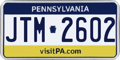 PA license plate JTM2602