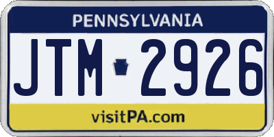 PA license plate JTM2926