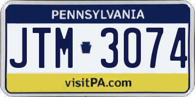 PA license plate JTM3074