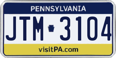PA license plate JTM3104
