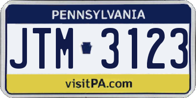 PA license plate JTM3123