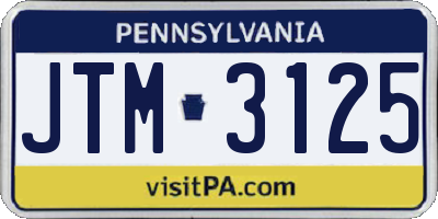 PA license plate JTM3125
