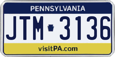 PA license plate JTM3136