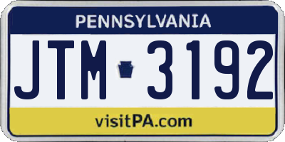 PA license plate JTM3192