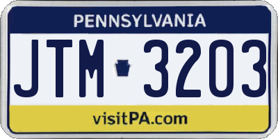 PA license plate JTM3203