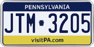 PA license plate JTM3205