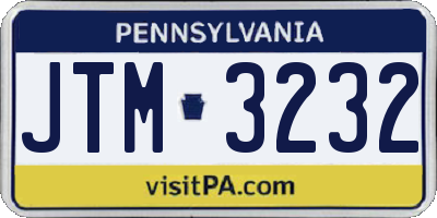 PA license plate JTM3232
