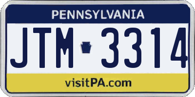 PA license plate JTM3314