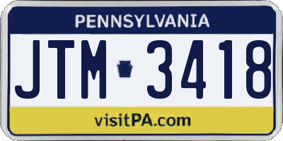 PA license plate JTM3418