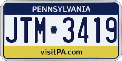 PA license plate JTM3419