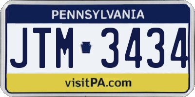 PA license plate JTM3434
