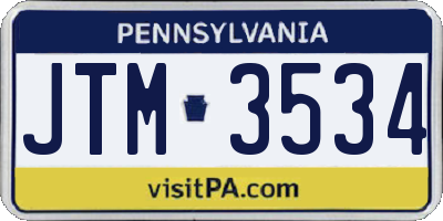 PA license plate JTM3534