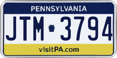 PA license plate JTM3794