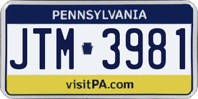 PA license plate JTM3981
