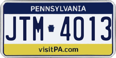 PA license plate JTM4013