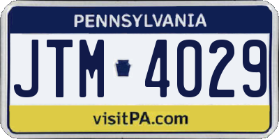 PA license plate JTM4029