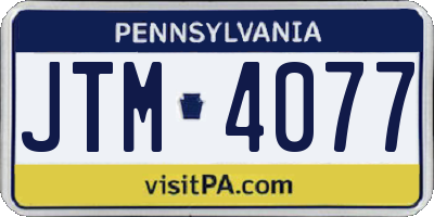 PA license plate JTM4077