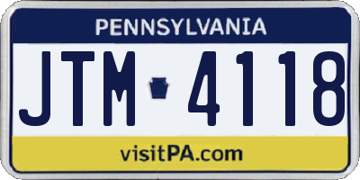 PA license plate JTM4118