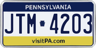 PA license plate JTM4203