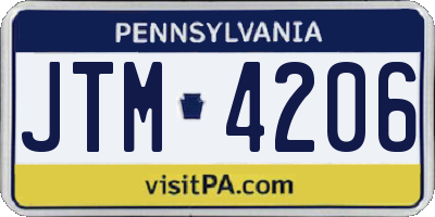 PA license plate JTM4206