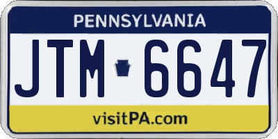 PA license plate JTM6647