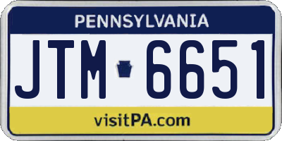 PA license plate JTM6651