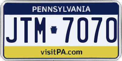 PA license plate JTM7070