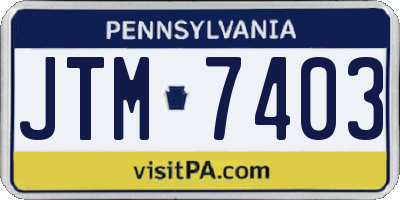 PA license plate JTM7403
