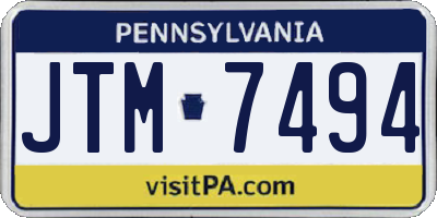 PA license plate JTM7494