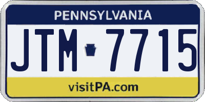PA license plate JTM7715
