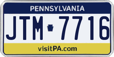 PA license plate JTM7716