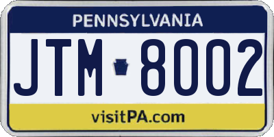 PA license plate JTM8002