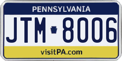 PA license plate JTM8006
