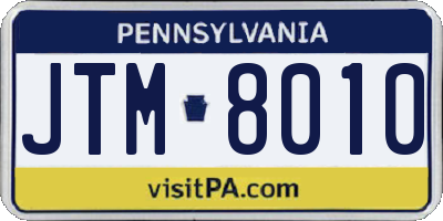 PA license plate JTM8010