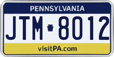 PA license plate JTM8012