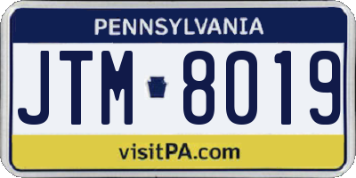 PA license plate JTM8019