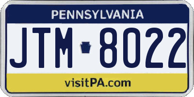 PA license plate JTM8022