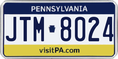 PA license plate JTM8024