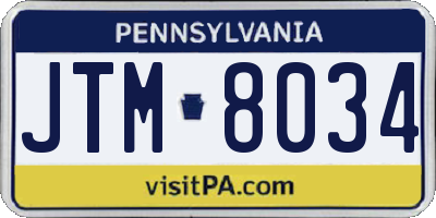 PA license plate JTM8034