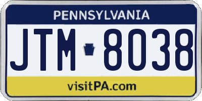 PA license plate JTM8038