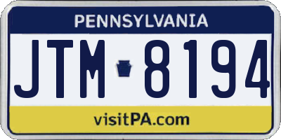 PA license plate JTM8194