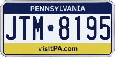 PA license plate JTM8195