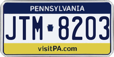 PA license plate JTM8203