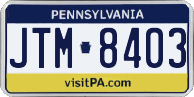 PA license plate JTM8403