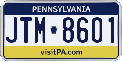 PA license plate JTM8601