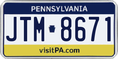 PA license plate JTM8671