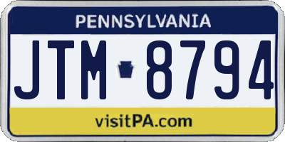 PA license plate JTM8794