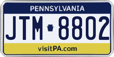PA license plate JTM8802