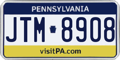 PA license plate JTM8908