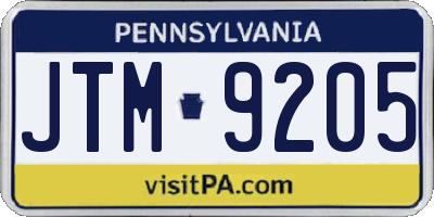 PA license plate JTM9205